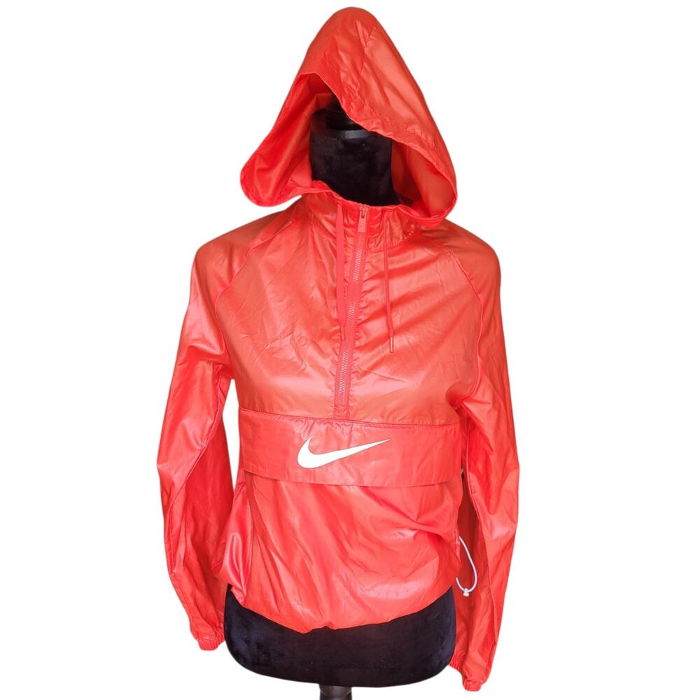 Nike Red Packable Hooded Anorak Windbreaker Jacket Women’s XS Swoosh 872051-852
